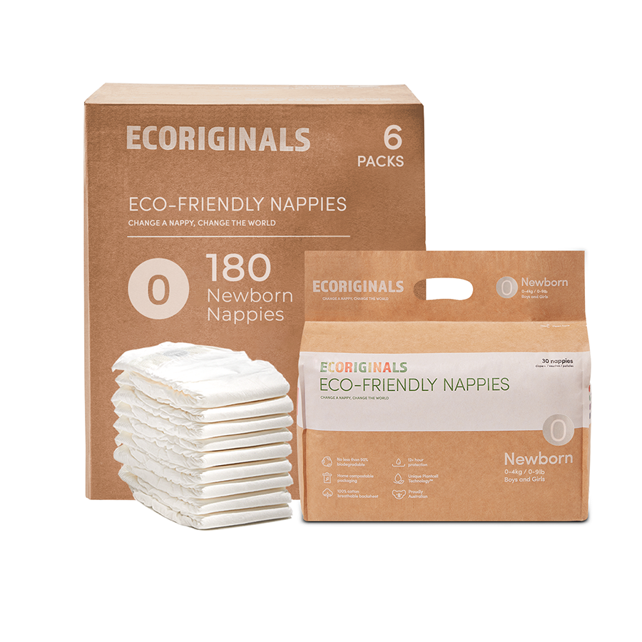 Ecoriginals Eco Nappies Newborn 0-4.5kg Plant Based 6 X 30 Pack (180) Bulk Bundle