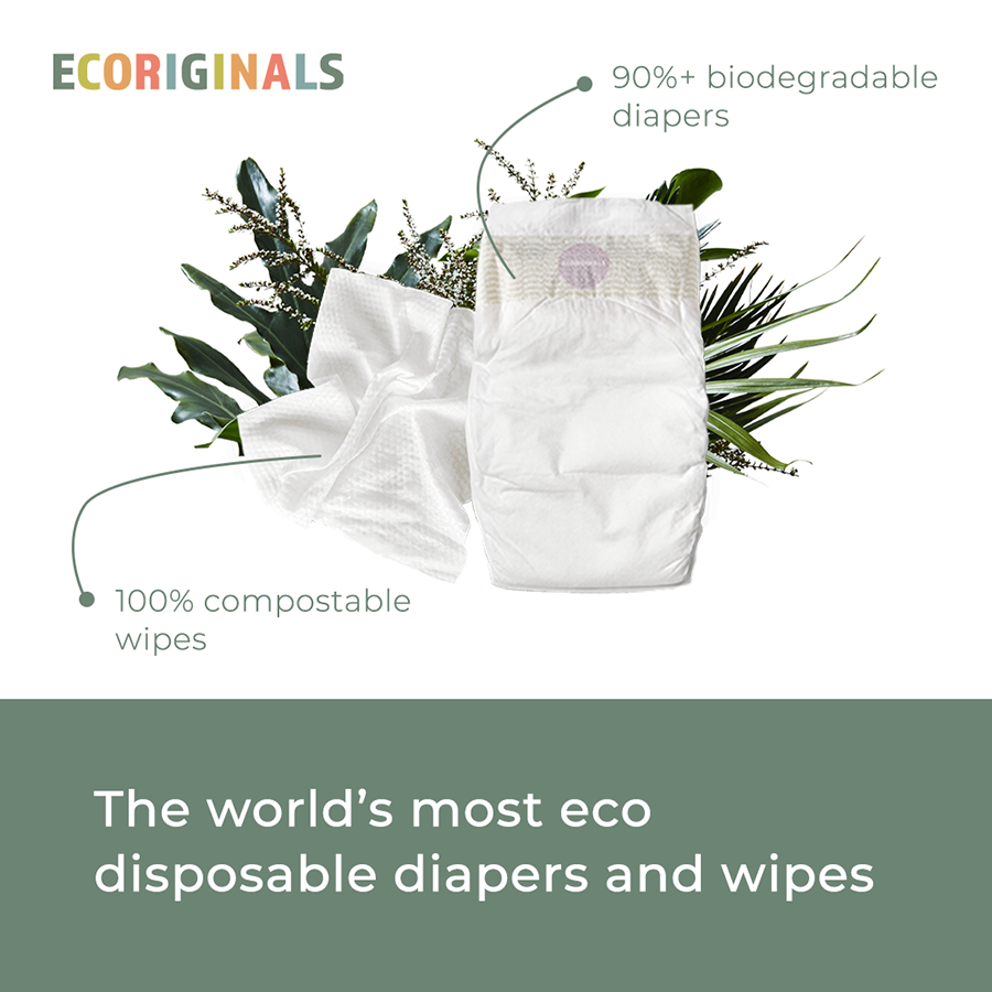 Ecoriginals Eco Bundle 3 X 18 Pack Toddler Nappy Pants 10-15kg + 3 X 70 Pack Plant Based Baby Wipes
