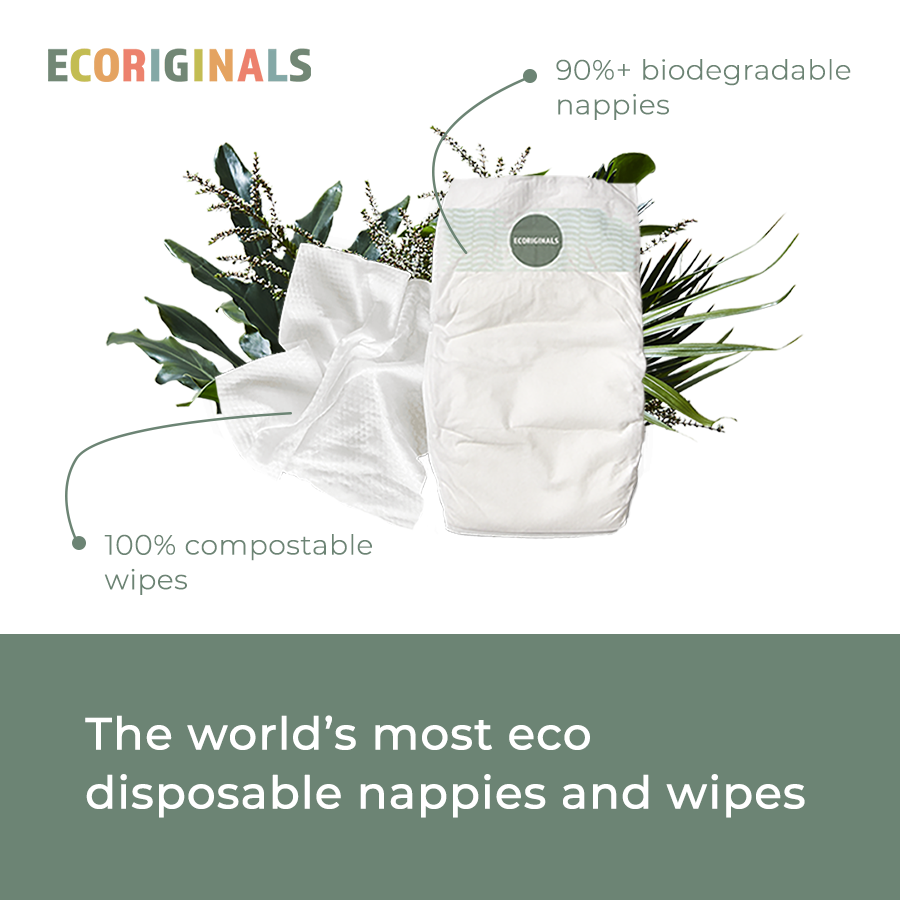 Ecoriginals Eco Bundle 3 X 28 Pack Newborn Plus Nappies 3.5-6kg + 3 X 70 Pack Plant Based Baby Wipes