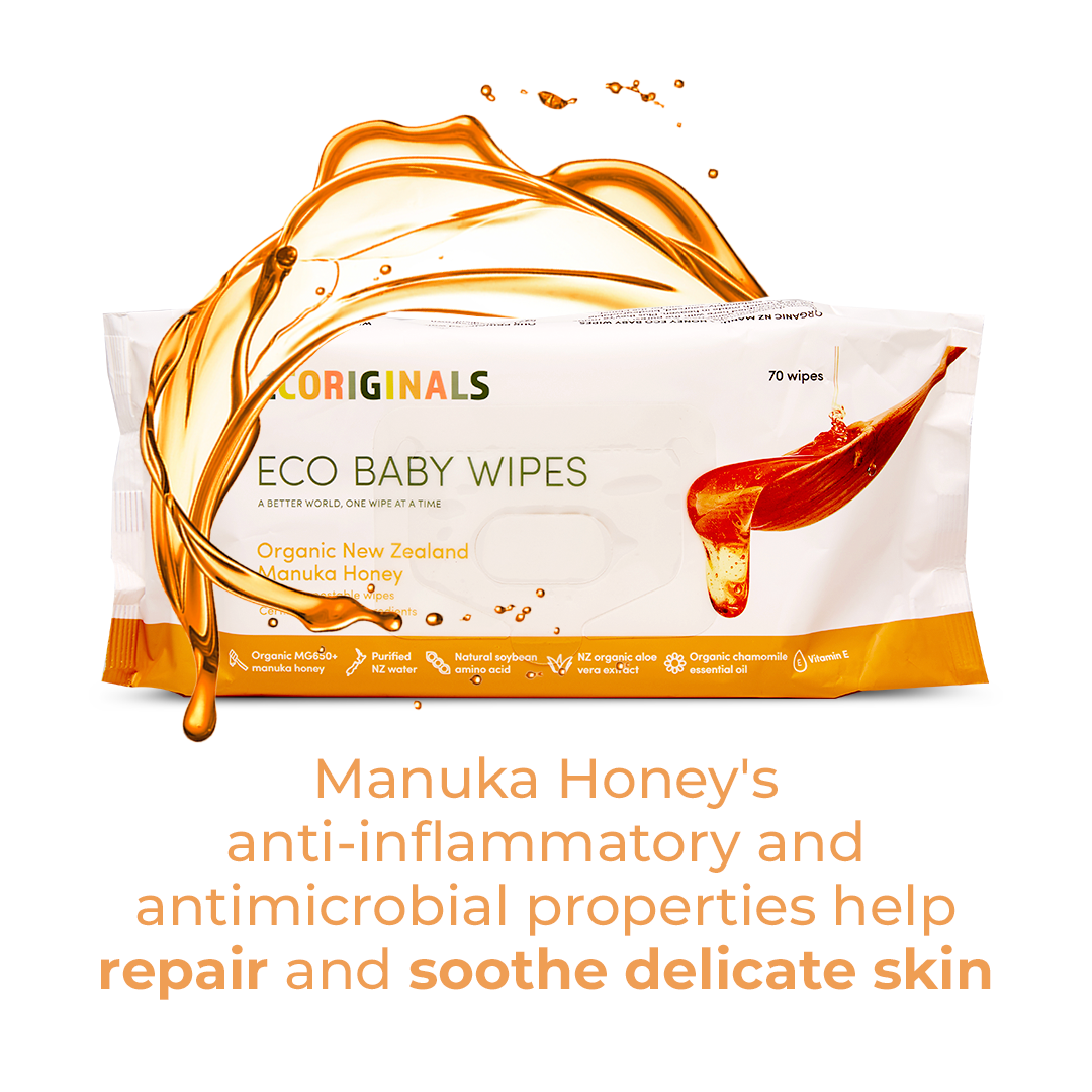 Ecoriginals 12 X 70 Pack Organic Manuka Honey Eco Baby Wipes, Plant Based + Biodegradable