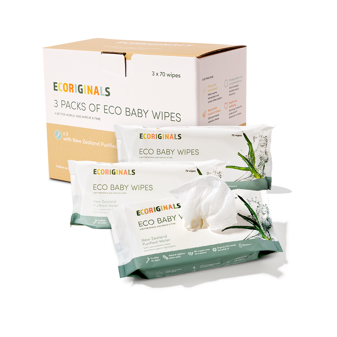 Ecoriginals 3 X 70 Pack Purified New Zealand Water Baby Eco Wipes, Plant Based + Biodegradable