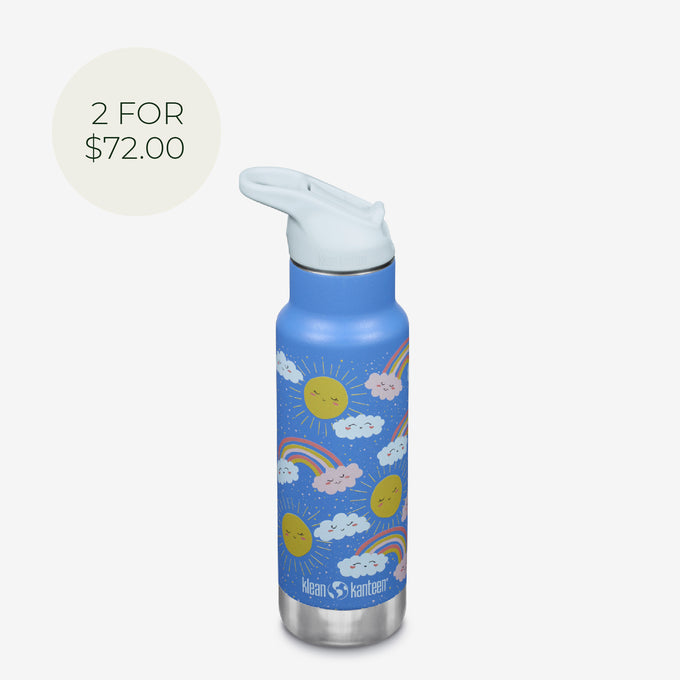 12 oz (355ml) Classic Kid's Insulated Water Bottle with Flip Seal Sport Cap Rainbows Blue