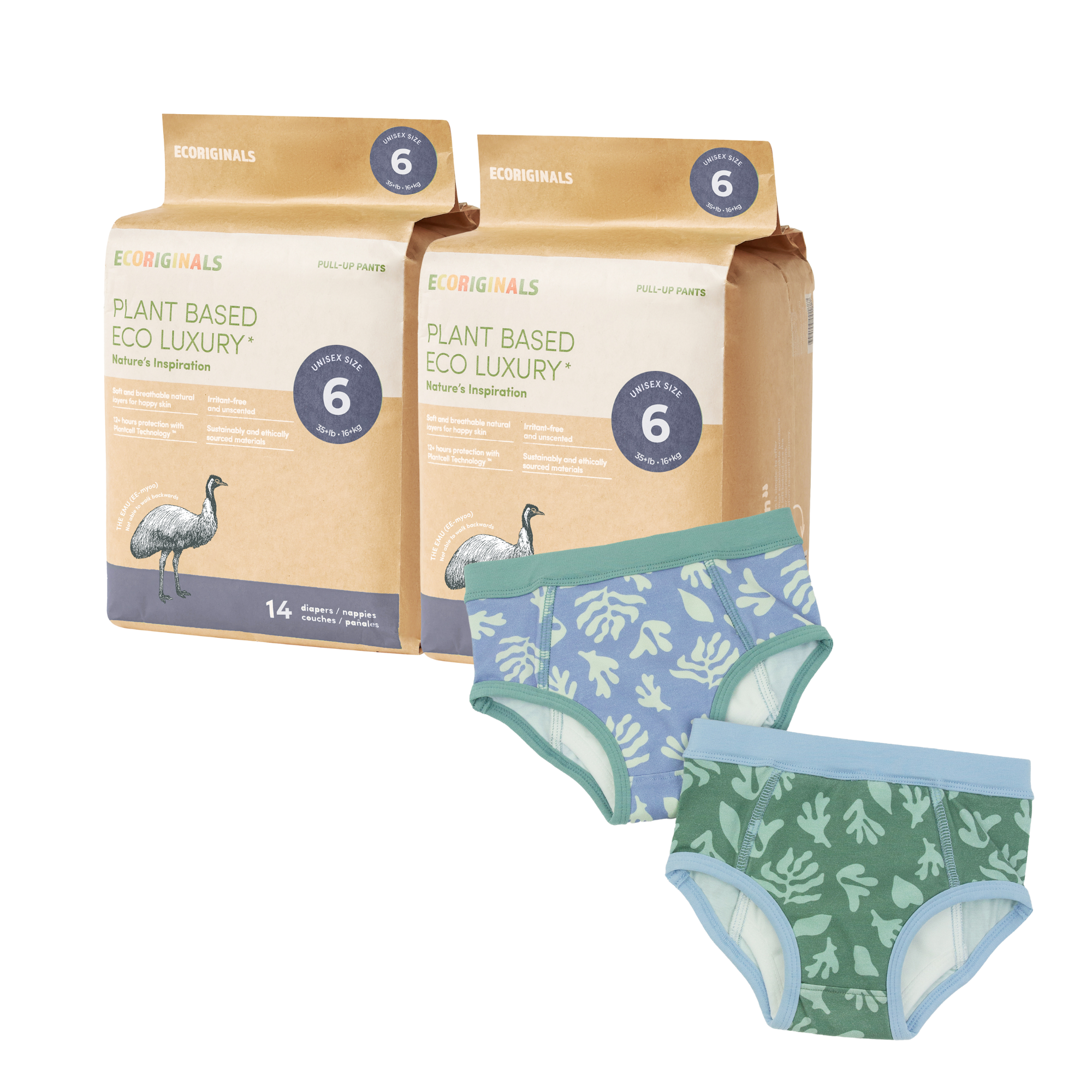 Ecoriginals Toilet Training Pack 2 X 14 Pack Junior Nappy Pants 16kg+ + Training Pants 2 Pack - Sea Life - 2 - 3Y
