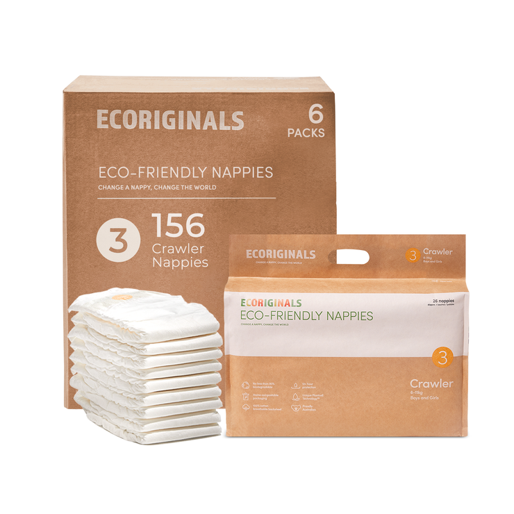 Ecoriginals Eco Nappies Crawler 6-11kg Plant Based 6 X 26 Pack (156) Bulk Bundle