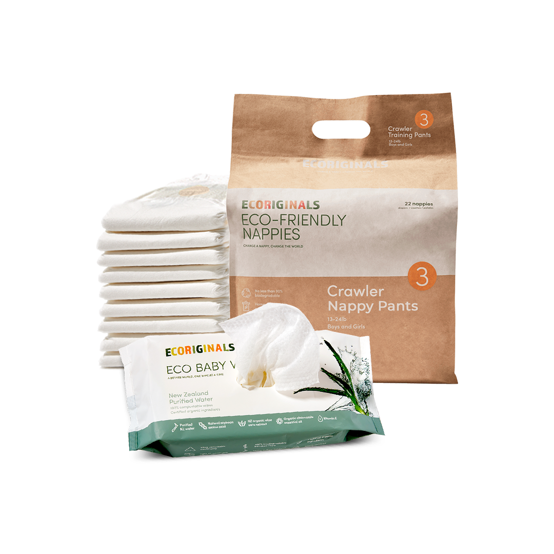 Ecoriginals Eco Bundle 1 X 20 Pack Crawler Nappy Pants 7-12kg + 1 X 70 Pack Plant Based Baby Wipes