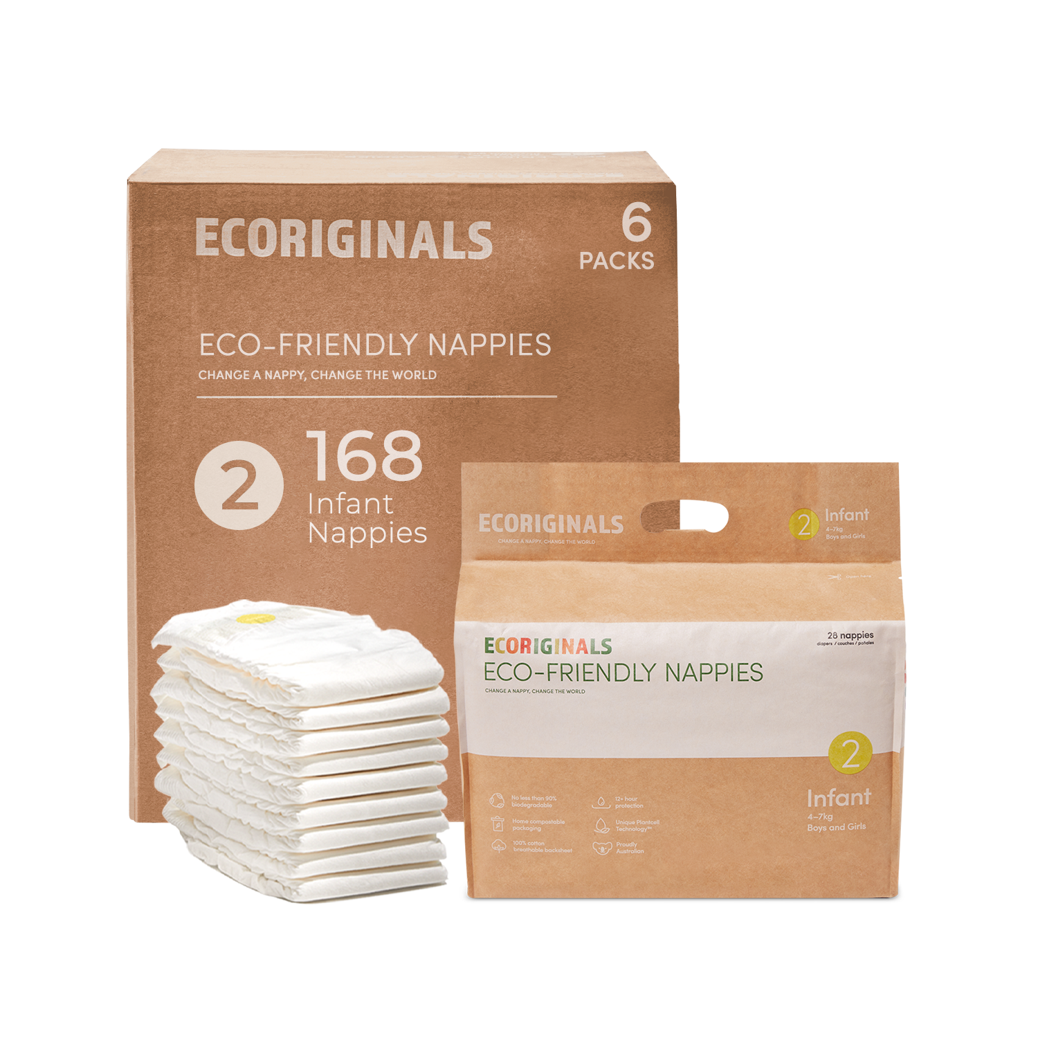 Ecoriginals Eco Nappies Infant 5-8kg Plant Based 6 X 26 Pack (156) Bulk Bundle
