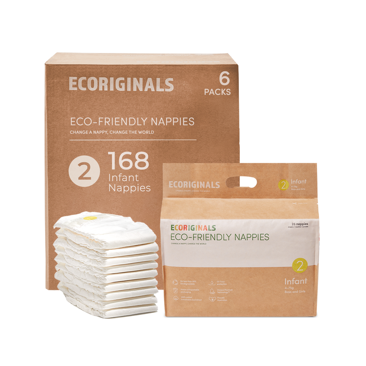 Ecoriginals Eco Nappies Infant 4-7kg Plant Based 6 X 28 Pack (168) Bulk Bundle