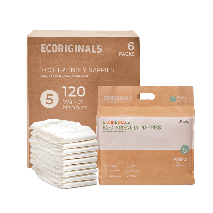 Ecoriginals Eco Nappies Walker 13-18kg Plant Based 6 X 20 Pack (120) Bulk Bundle