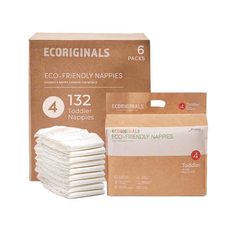 Ecoriginals Eco Nappies Toddler 10-14kg Plant Based 6 X 22 Pack (132) Bulk Bundle