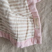 Behr and Co Behr and Co STONEWASHED LINEN BABY/COT QUILT | 120*100 Blush + Stripe