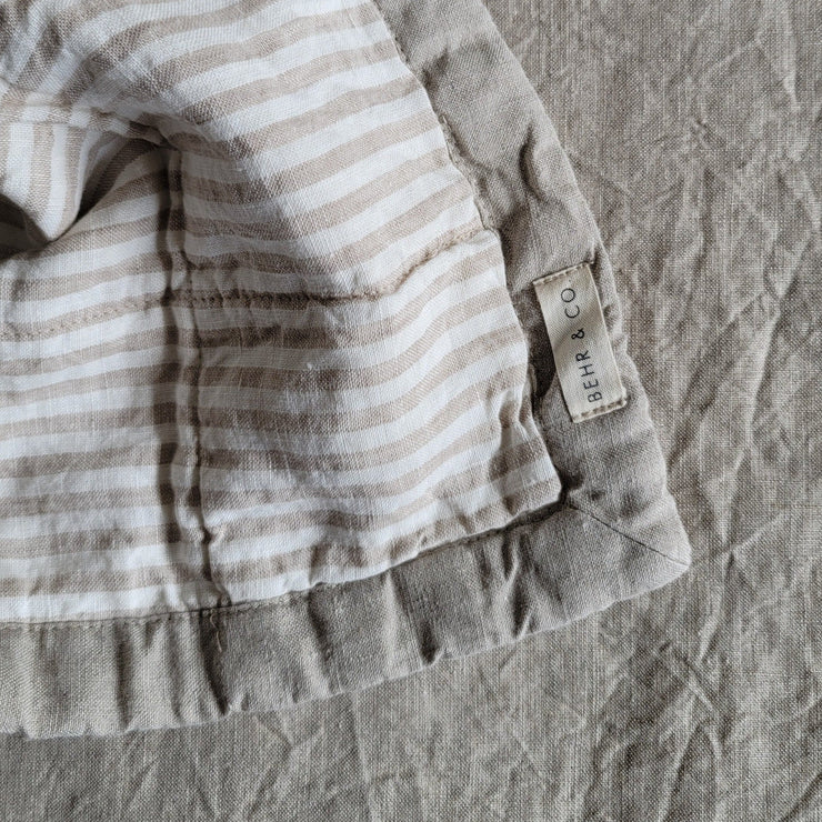 Behr and Co STONEWASHED LINEN BABY/COT QUILT | 120*100 Stone + Stripe