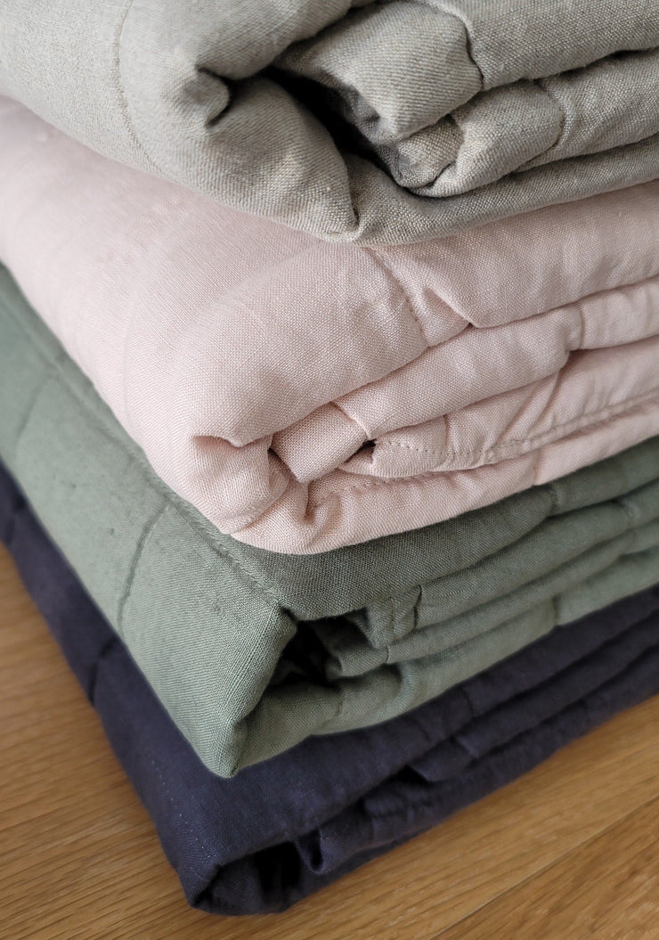 Behr and Co STONEWASHED LINEN BABY/COT QUILT | 120*100 Sage + Stripe