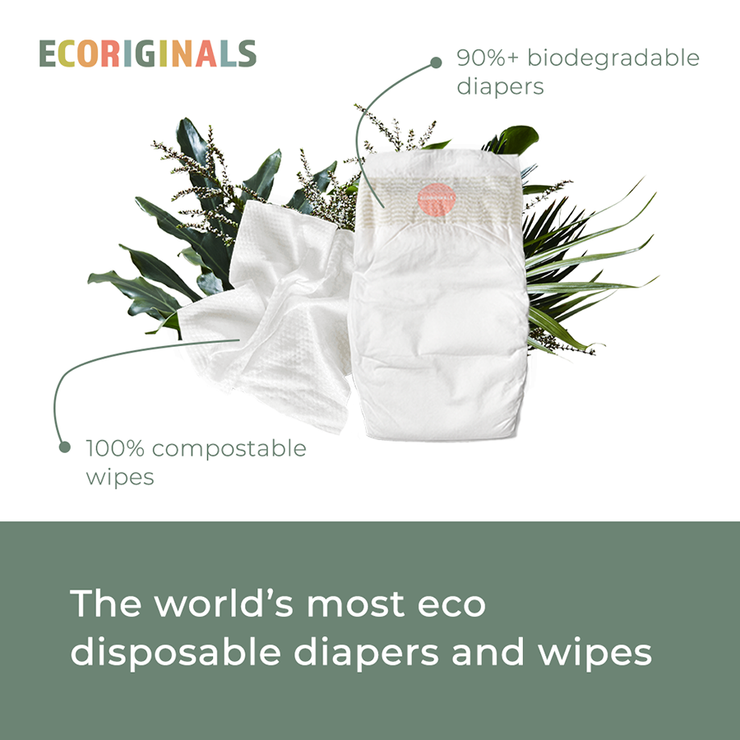 Ecoriginals Eco Bundle 1 X 22 Pack Toddler Nappies 10-14kg + 1 X 70 Pack Plant Based Baby Wipes