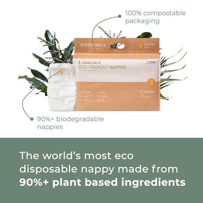 Ecoriginals Eco Nappies Crawler 7-12kg Plant Based 6 X 24 Pack (144) Bulk Bundle