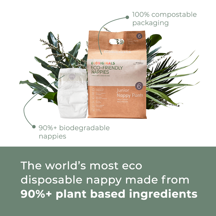 Ecoriginals Eco Nappy Pants Junior 16kg+ Plant Based 6 X 16 Pack (96) Bulk Bundle
