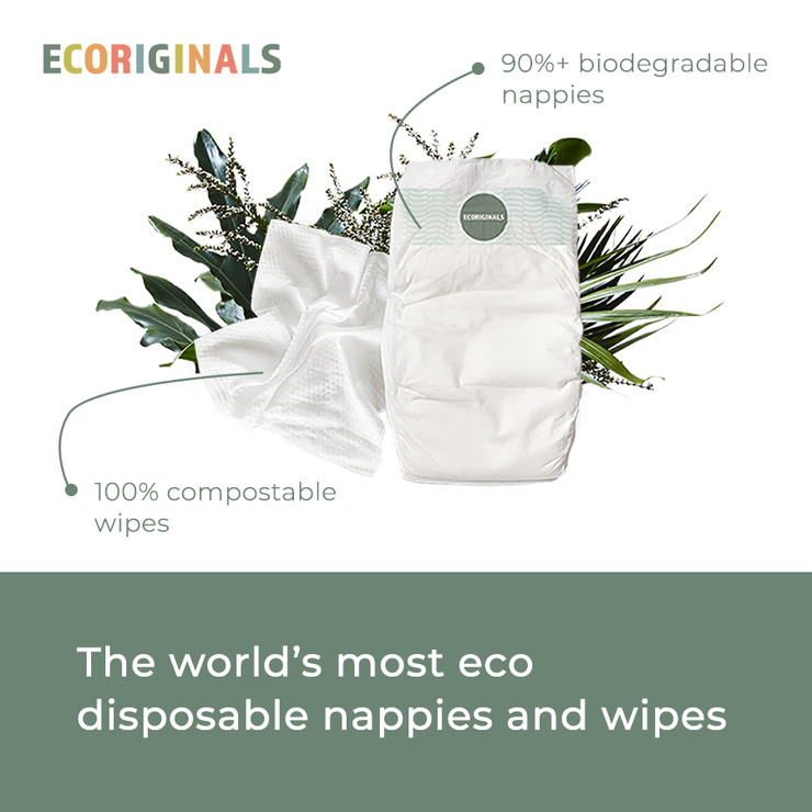 Ecoriginals Eco Bundle 1 X 30 Pack Newborn Plus Nappies 3.5-5kg + 1 X 70 Pack Plant Based Baby Wipes