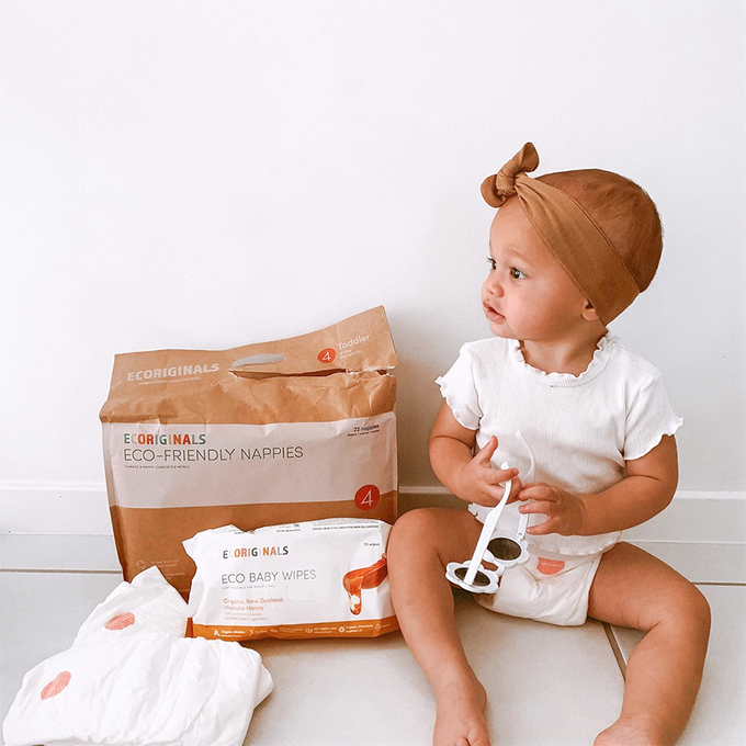 Ecoriginals Eco Bundle 3 X 20 Pack Toddler Nappies 10-15kg + 3 X 70 Pack Plant Based Baby Wipes