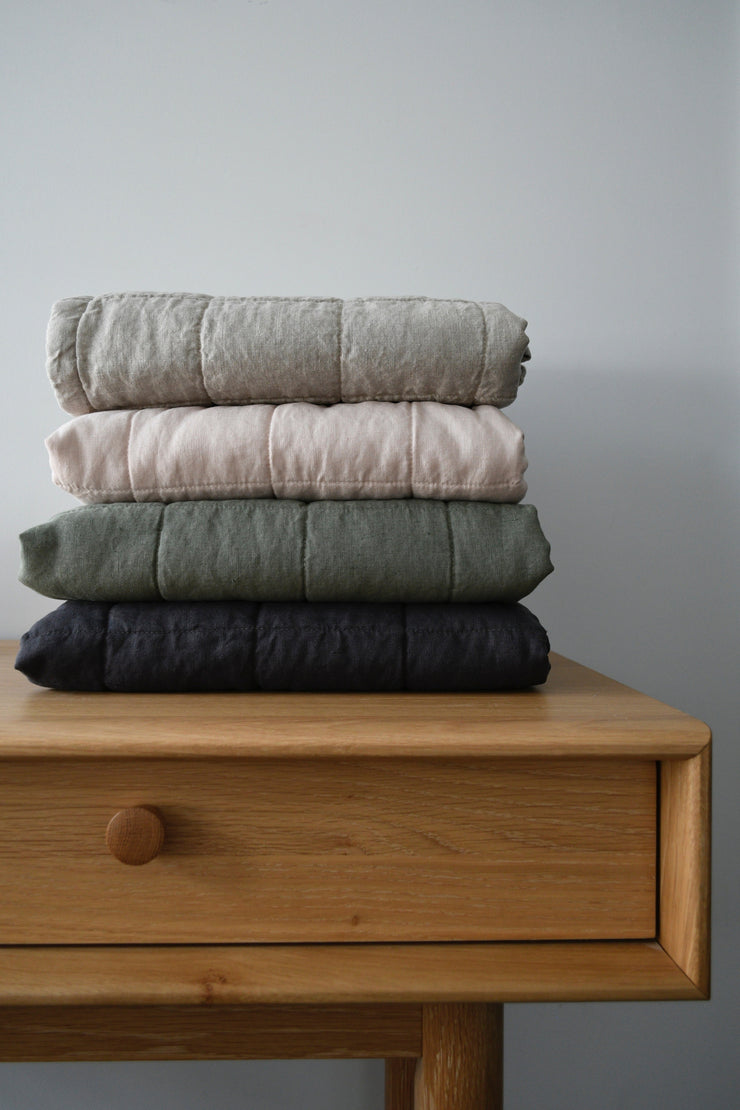 Behr and Co STONEWASHED LINEN BABY/COT QUILT | 120*100 Sage + Stripe