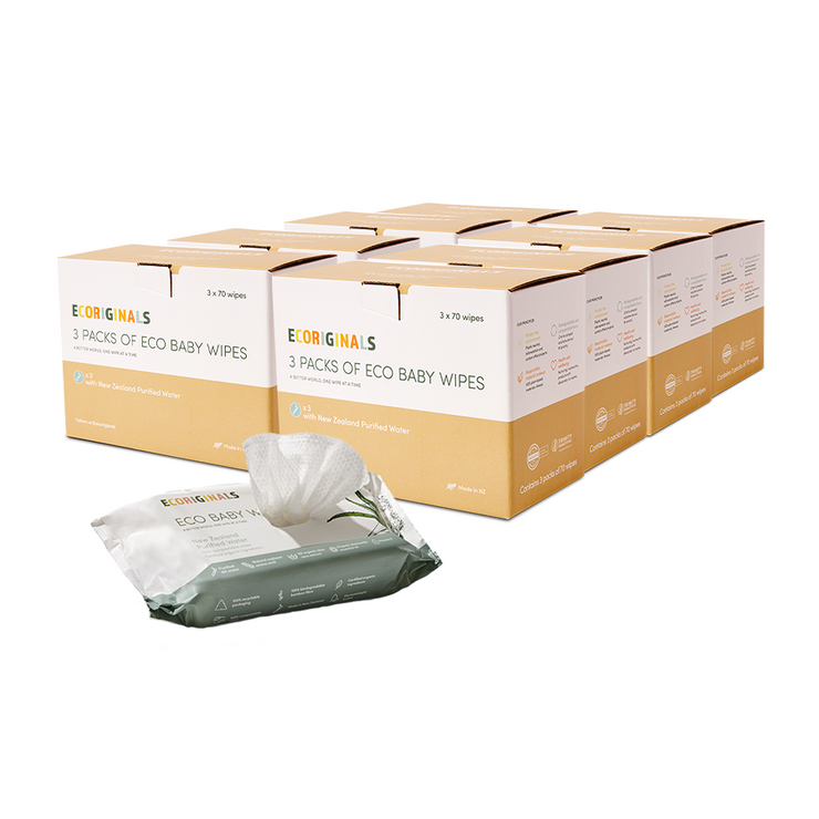 Ecoriginals 24 X 70 Pack Purified New Zealand Water Baby Eco Wipes, Plant Based + Biodegradable  "