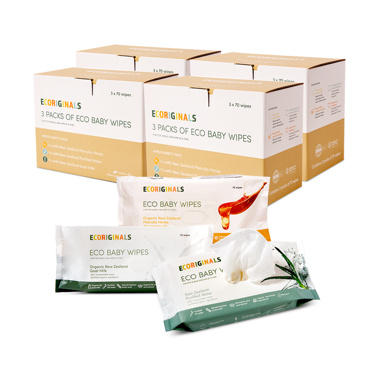 Ecoriginals 12 X 70 Pack Biodegradable Baby Eco Wipes, Manuka Honey, Goat Milk, NZ Purified Water