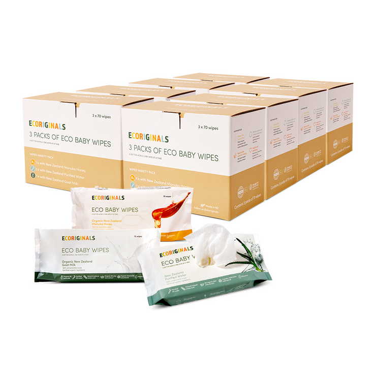 Ecoriginals 24 X 70 Pack Biodegradable Baby Eco Wipes, Manuka Honey, Goat Milk, NZ Purified Water