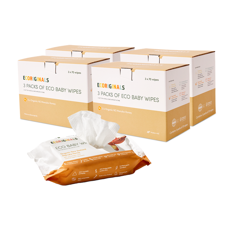 Ecoriginals 12 X 70 Pack Organic Manuka Honey Eco Baby Wipes, Plant Based + Biodegradable