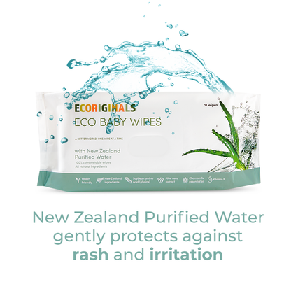 Ecoriginals 12 X 70 Pack Purified New Zealand Water Baby Eco Wipes, Plant Based + Biodegradable