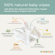 Ecoriginals 3 X 70 Pack Biodegradable Baby Eco Wipes, Manuka Honey, Goat Milk, NZ Purified Water