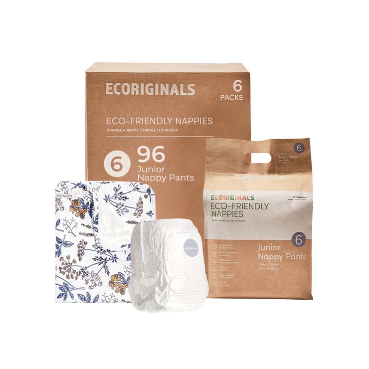 Ecoriginals Eco Nappy Pants Junior 16kg+ Plant Based 6 X 16 Pack (96) + 1 X Travel Bamboo Change Mat