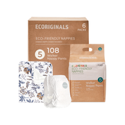 Ecoriginals Eco Nappy Pants Walker 13-18kg Plant Based 6 X 18 Pack (108) + 1 X Travel Bamboo Change Mat