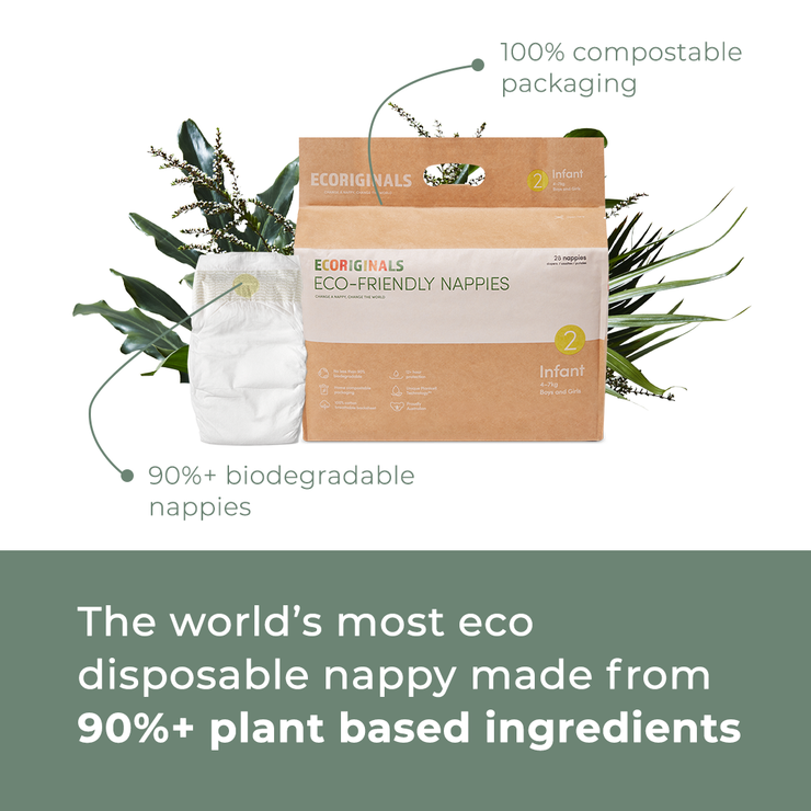Ecoriginals Eco Nappies Infant 4-7kg Plant Based 6 X 28 Pack (168) + 1 X Travel Bamboo Change Mat