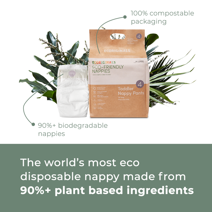 Ecoriginals Eco Nappy Pants Toddler 10-14kg Plant Based 6 X 20 Pack (120) + 1 X Travel Bamboo Change Mat