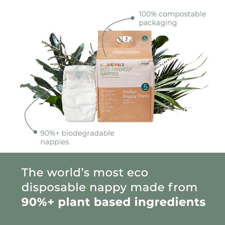 Ecoriginals Eco Nappy Pants Walker 13-18kg Plant Based 6 X 18 Pack (108) + 1 X Travel Bamboo Change Mat