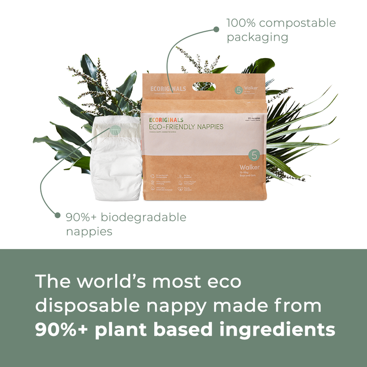 Ecoriginals Eco Nappies Walker 13-18kg Plant Based 6 X 20 Pack (120) + 1 X Travel Bamboo Change Mat