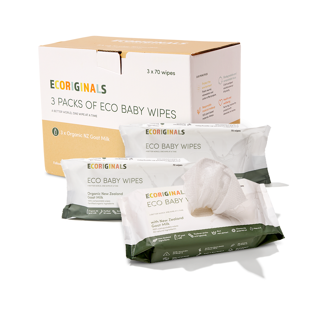Ecoriginals 3 X 70 Pack Goat Milk Baby Eco Wipes, Plant Based + Biodegradable